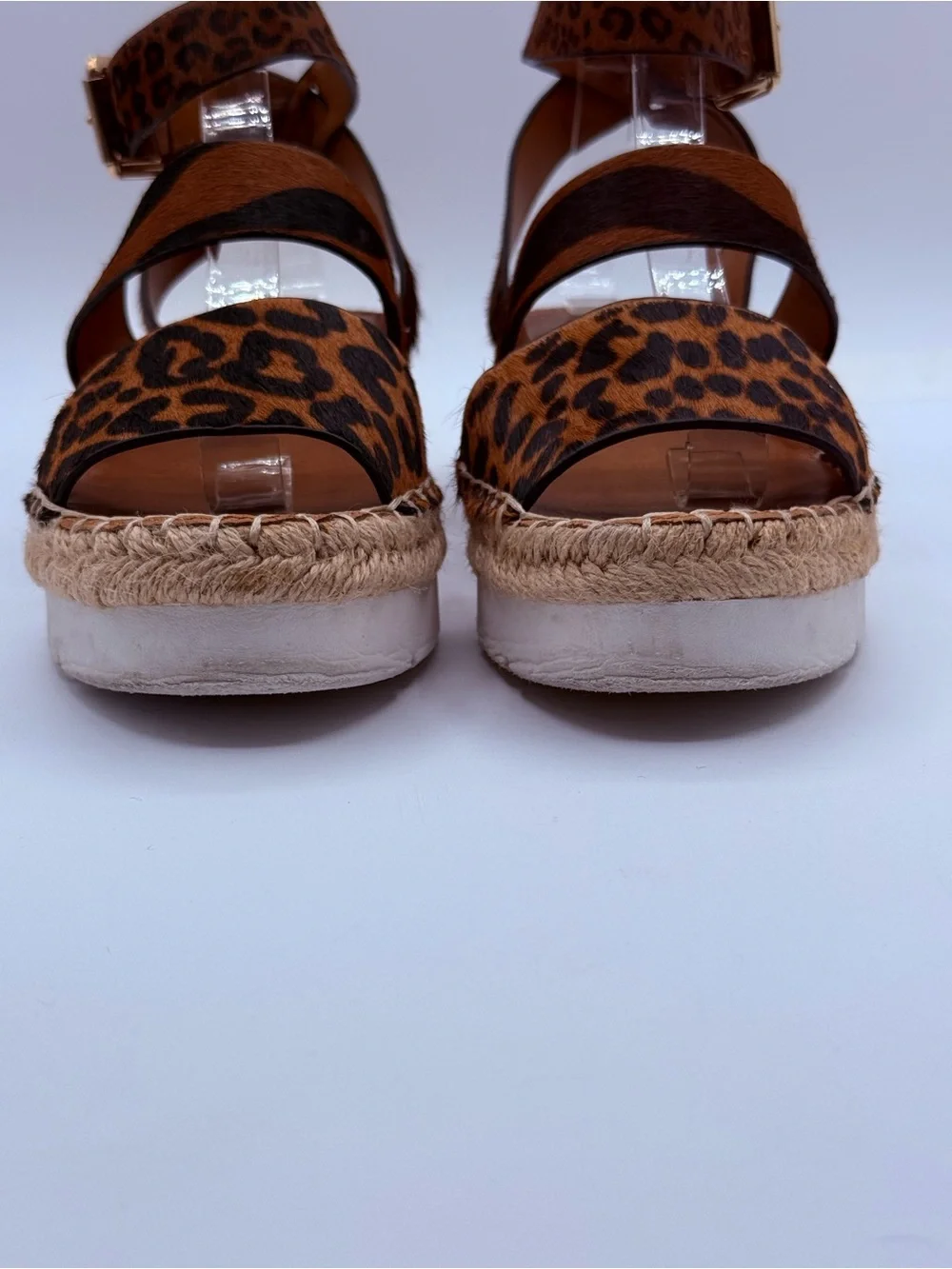 Franco Sarto A-Calvin Leopard Print Platform Espadrille Sandals Ankle Strap